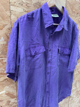 Vintage 90s purple pure silk twin pocket short sleeve oversized mens shirt size large by SilkKing